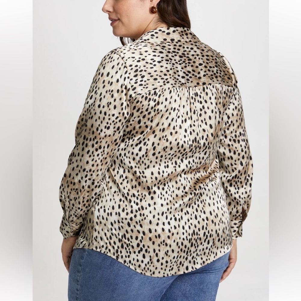 Laura Plus Animal Print Satin Button Up Blouse 1X - Picture 2 of 15